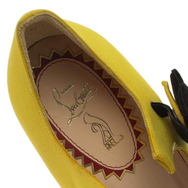 Pre Owned Christian Louboutin Yellow Satin Pensee Mary Jane Pumps Size 39