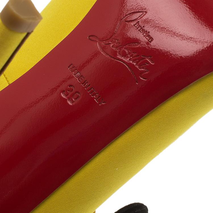 Pre Owned Christian Louboutin Yellow Satin Pensee Mary Jane Pumps Size 39
