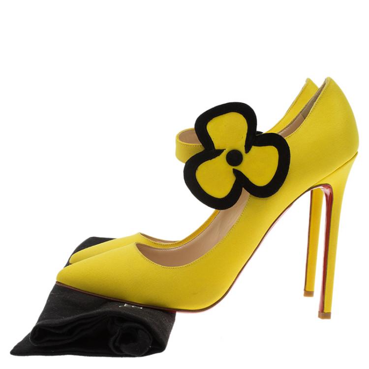 Pre Owned Christian Louboutin Yellow Satin Pensee Mary Jane Pumps Size 39