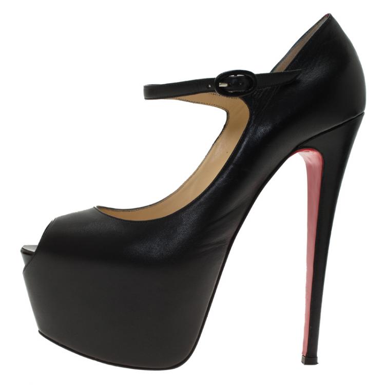 Pre Owned Christian Louboutin Black Leather Lady Highness Mary Jane Platform Pumps Size 40