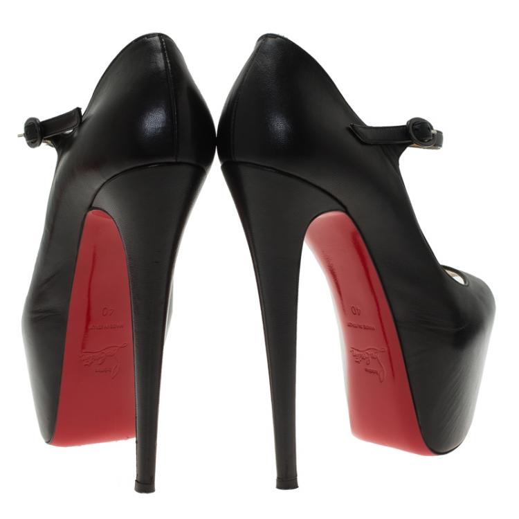 Pre Owned Christian Louboutin Black Leather Lady Highness Mary Jane Platform Pumps Size 40