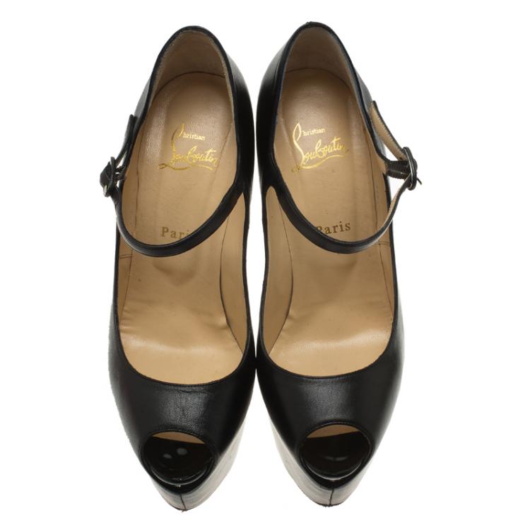 Pre Owned Christian Louboutin Black Leather Lady Highness Mary Jane Platform Pumps Size 40