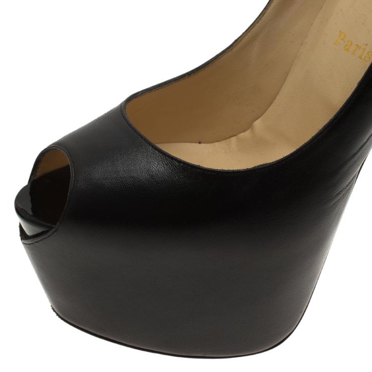 Pre Owned Christian Louboutin Black Leather Lady Highness Mary Jane Platform Pumps Size 40