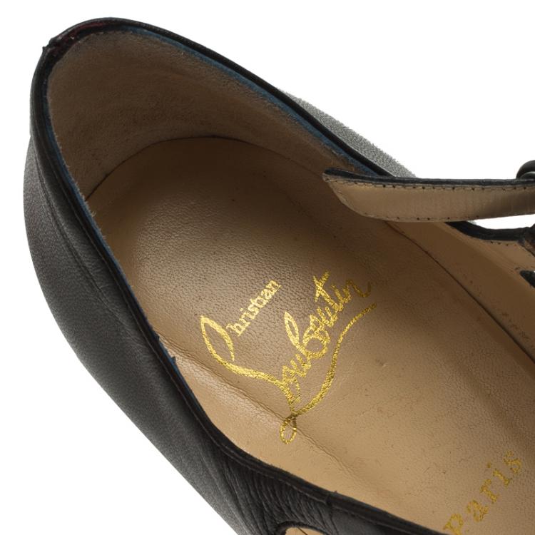 Pre Owned Christian Louboutin Black Leather Lady Highness Mary Jane Platform Pumps Size 40