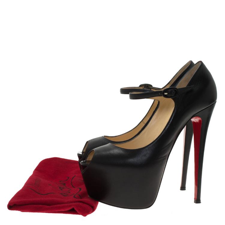 Pre Owned Christian Louboutin Black Leather Lady Highness Mary Jane Platform Pumps Size 40