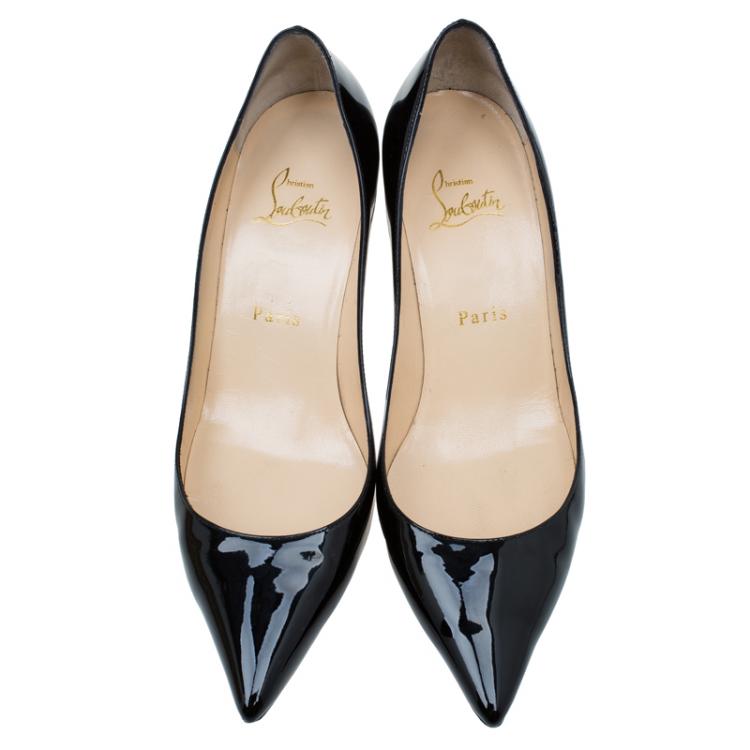 Pre Owned Christian Louboutin Black Patent Decollete Pumps Size 38