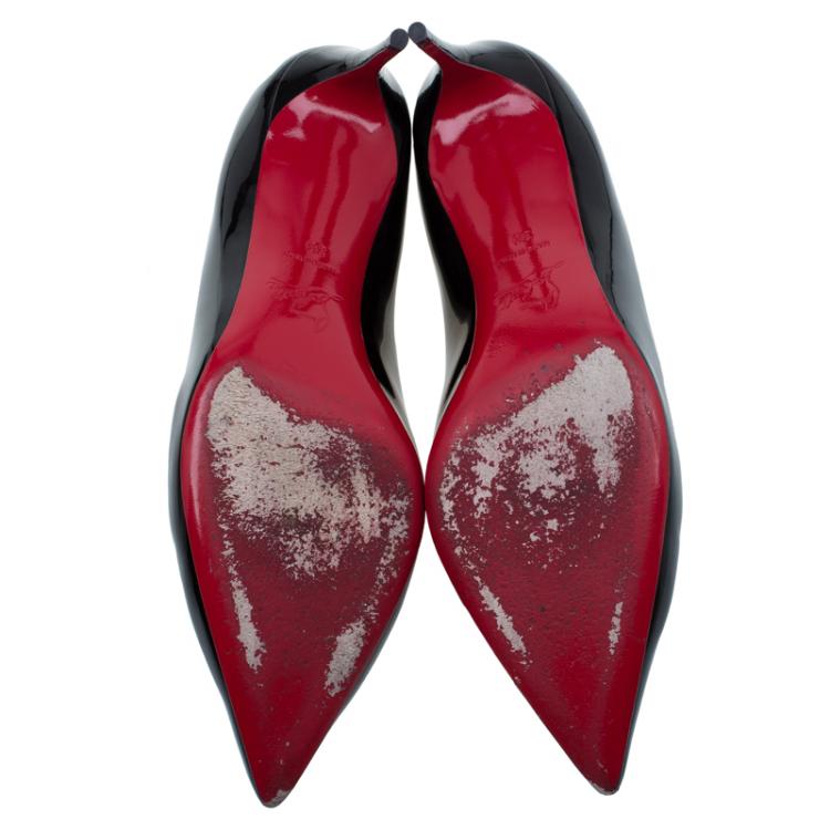 Pre Owned Christian Louboutin Black Patent Decollete Pumps Size 38