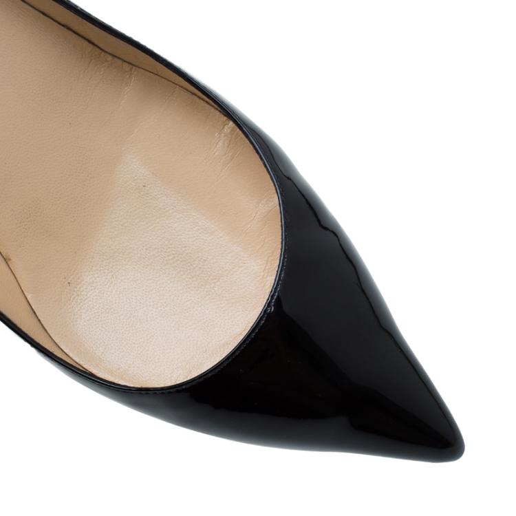Pre Owned Christian Louboutin Black Patent Decollete Pumps Size 38
