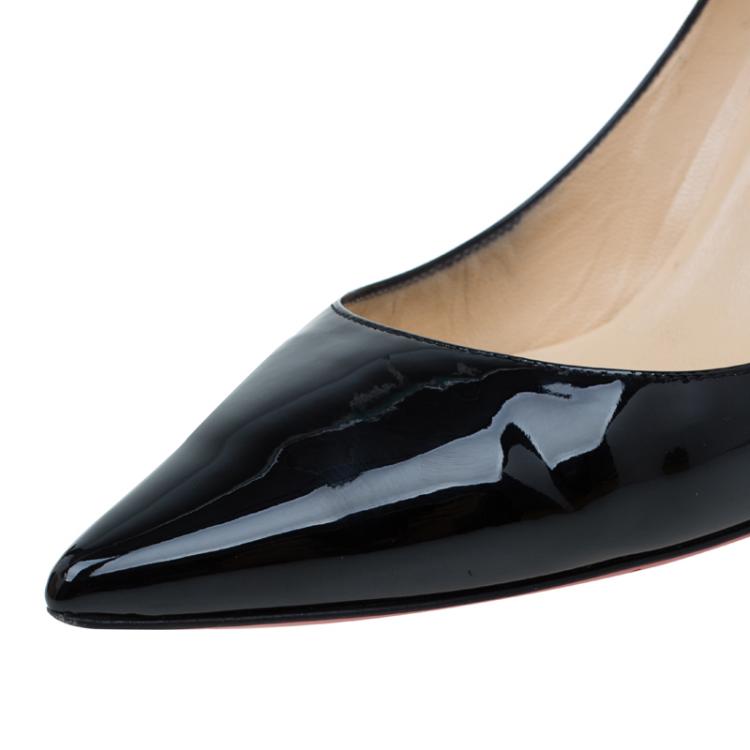 Pre Owned Christian Louboutin Black Patent Decollete Pumps Size 38