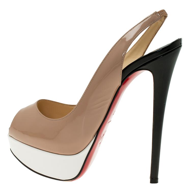 مملوكة مسبقًا Christian Louboutin Tricolored Patent Lady Peep Toe Platform Slingback Sandals Size 37