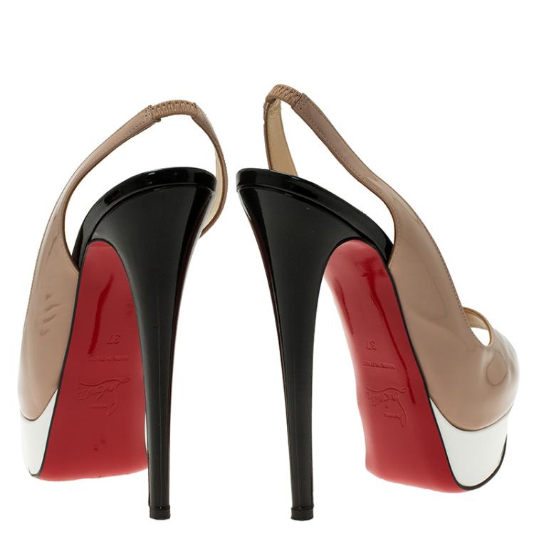 مملوكة مسبقًا Christian Louboutin Tricolored Patent Lady Peep Toe Platform Slingback Sandals Size 37
