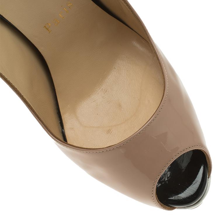 مملوكة مسبقًا Christian Louboutin Tricolored Patent Lady Peep Toe Platform Slingback Sandals Size 37