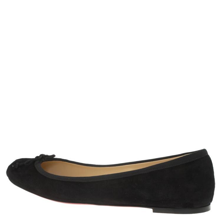 Pre Owned Christian Louboutin Black Suede Rosella Square Toe Ballet Flats Size 40.5