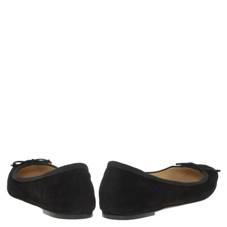 Pre Owned Christian Louboutin Black Suede Rosella Square Toe Ballet Flats Size 40.5