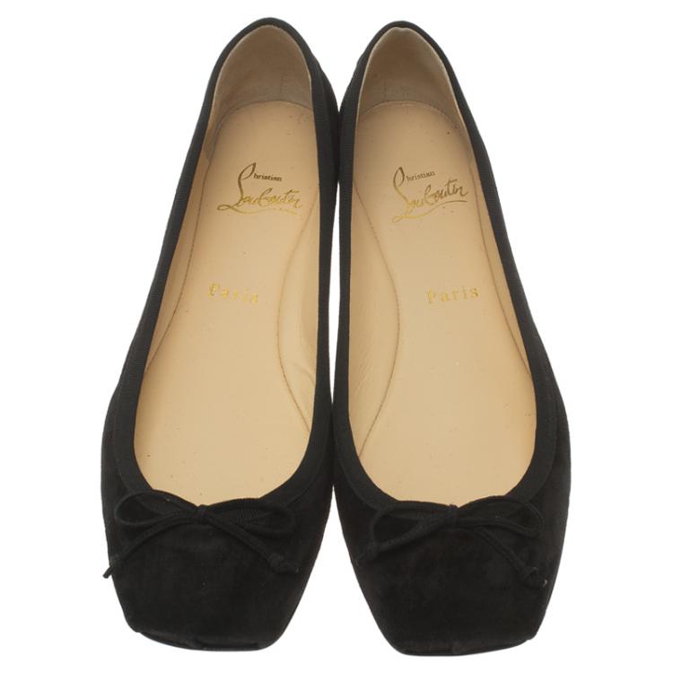 Pre Owned Christian Louboutin Black Suede Rosella Square Toe Ballet Flats Size 40.5
