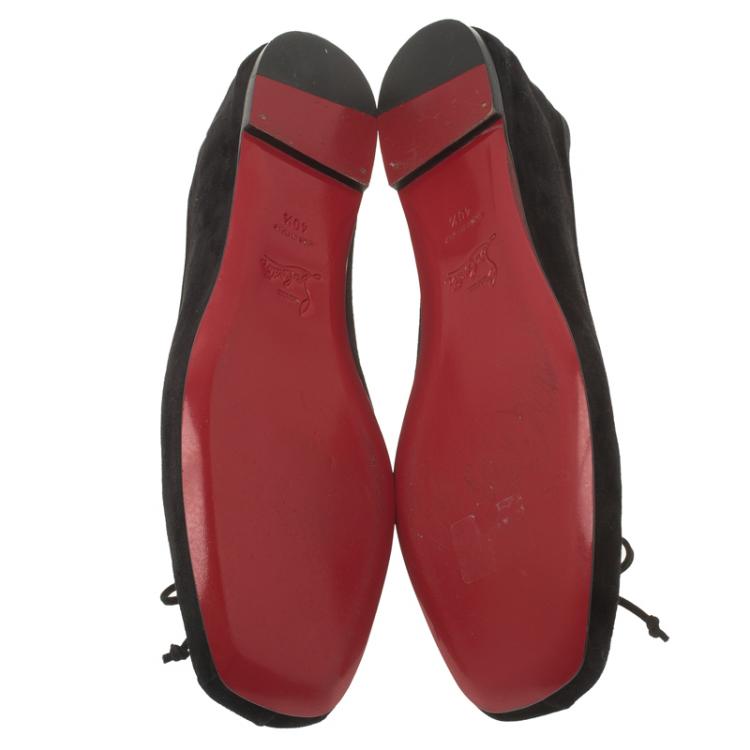 Pre Owned Christian Louboutin Black Suede Rosella Square Toe Ballet Flats Size 40.5
