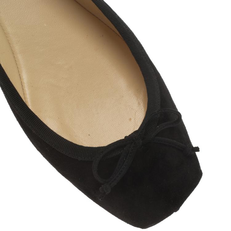 Pre Owned Christian Louboutin Black Suede Rosella Square Toe Ballet Flats Size 40.5