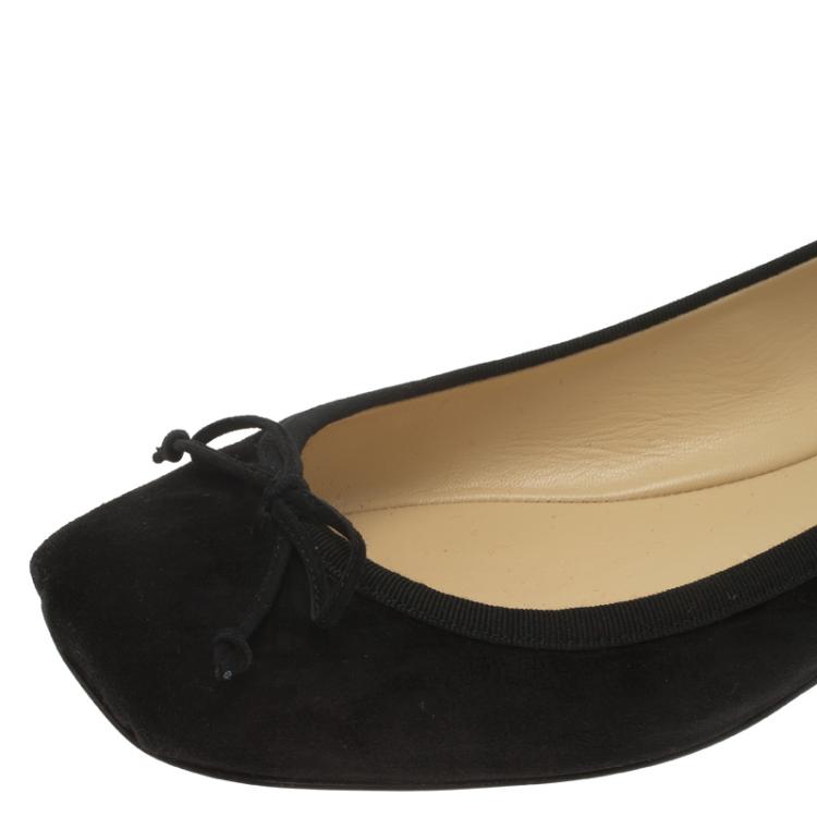 Pre Owned Christian Louboutin Black Suede Rosella Square Toe Ballet Flats Size 40.5