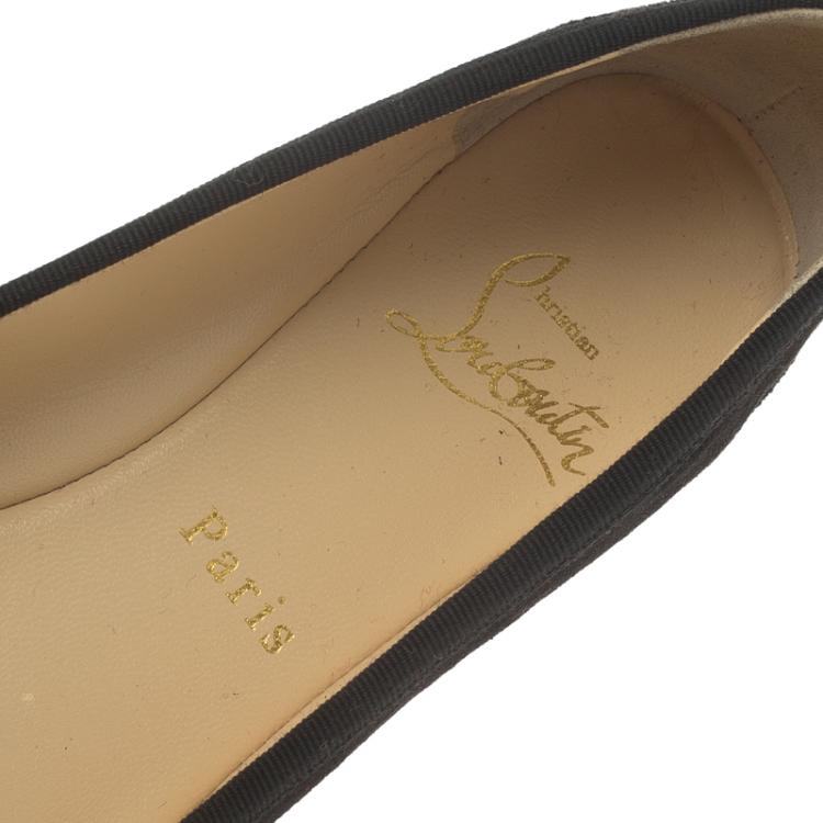 Pre Owned Christian Louboutin Black Suede Rosella Square Toe Ballet Flats Size 40.5