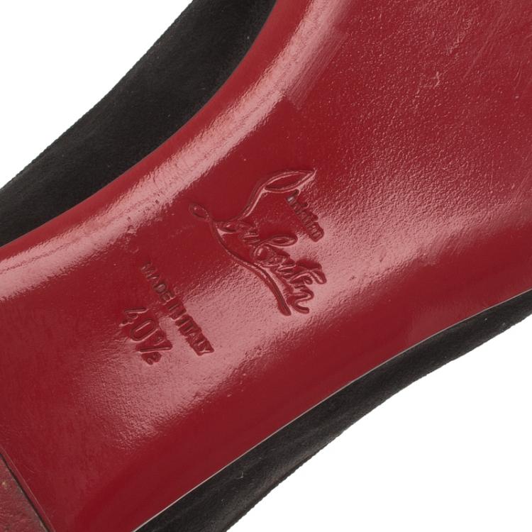 Pre Owned Christian Louboutin Black Suede Rosella Square Toe Ballet Flats Size 40.5