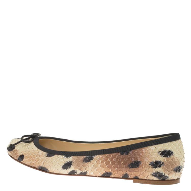 Pre Owned Christian Louboutin Beige Python Rosella Square Toe Ballet Flats Size 40.5