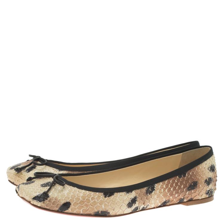 Pre Owned Christian Louboutin Beige Python Rosella Square Toe Ballet Flats Size 40.5