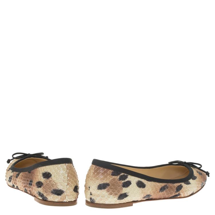 Pre Owned Christian Louboutin Beige Python Rosella Square Toe Ballet Flats Size 40.5