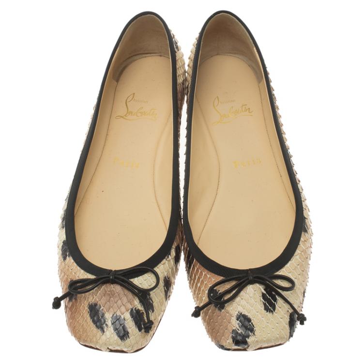 Pre Owned Christian Louboutin Beige Python Rosella Square Toe Ballet Flats Size 40.5