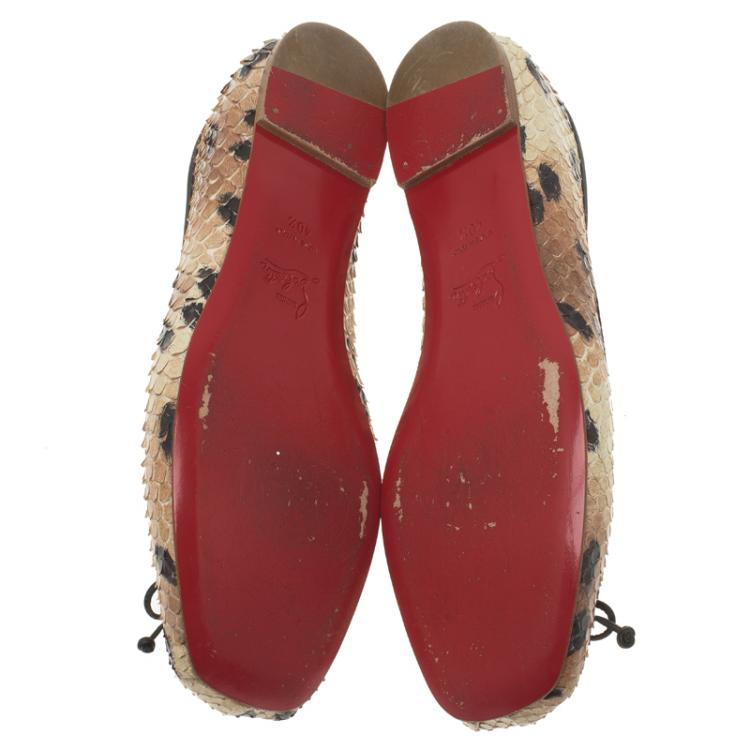 Pre Owned Christian Louboutin Beige Python Rosella Square Toe Ballet Flats Size 40.5