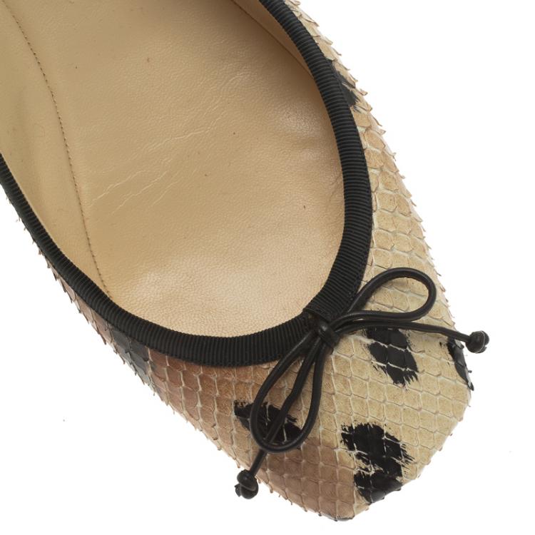 Pre Owned Christian Louboutin Beige Python Rosella Square Toe Ballet Flats Size 40.5