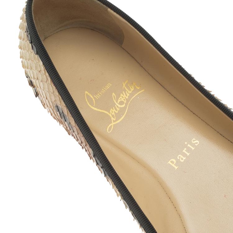 Pre Owned Christian Louboutin Beige Python Rosella Square Toe Ballet Flats Size 40.5