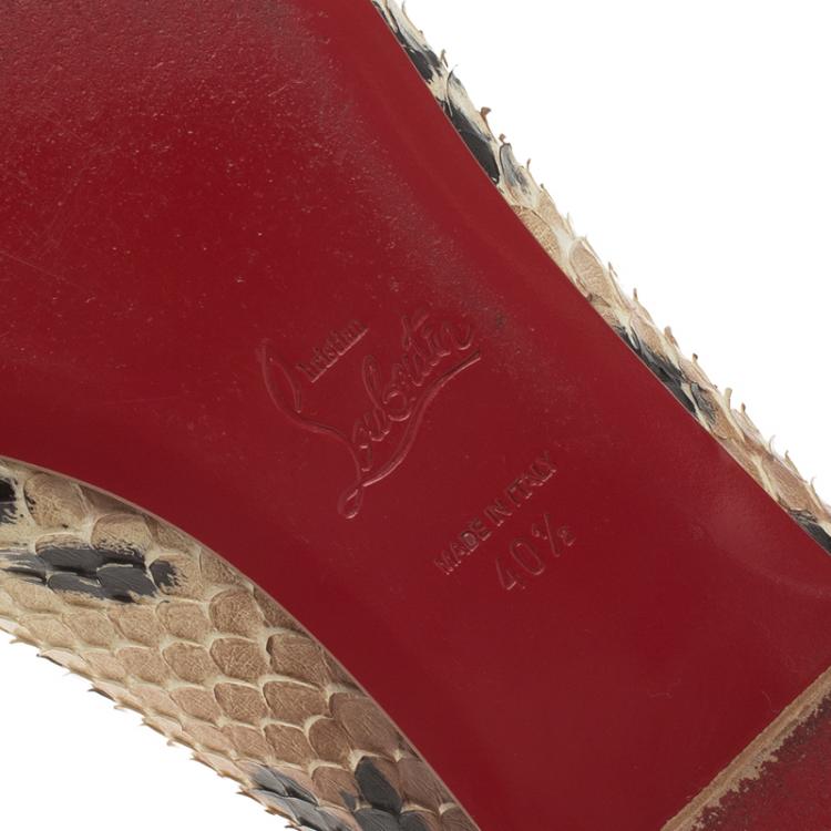 Pre Owned Christian Louboutin Beige Python Rosella Square Toe Ballet Flats Size 40.5