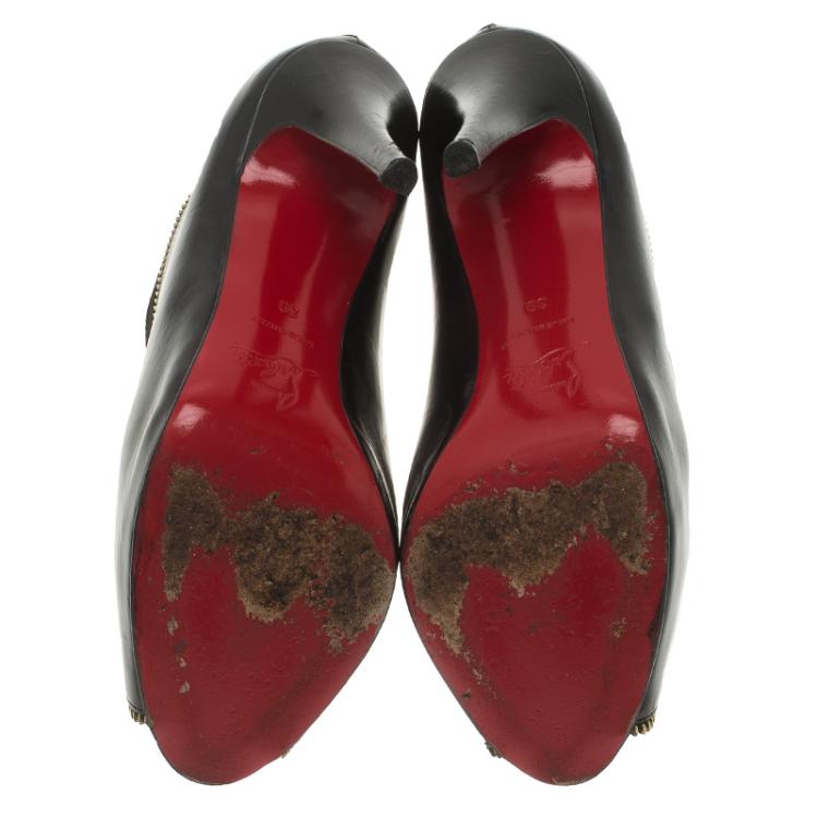 Pre Owned Christian Louboutin Black Leather and Suede Col Zippe Ankle Boots Size 39