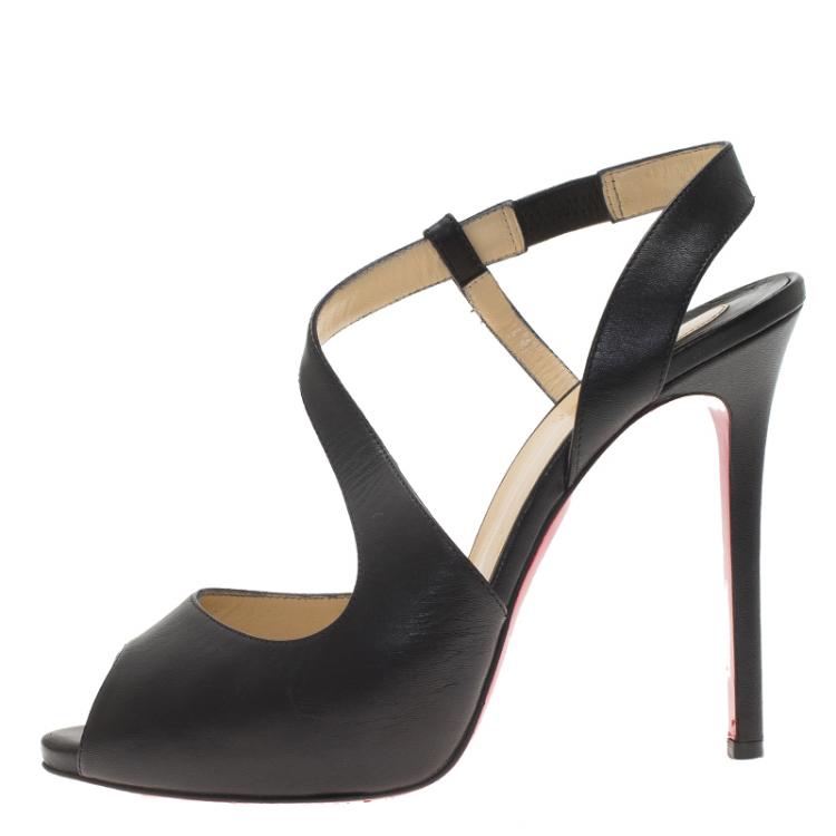 Pre Owned Christian Louboutin Black Leather Viveka Cross Strap Platform Sandals Size 40