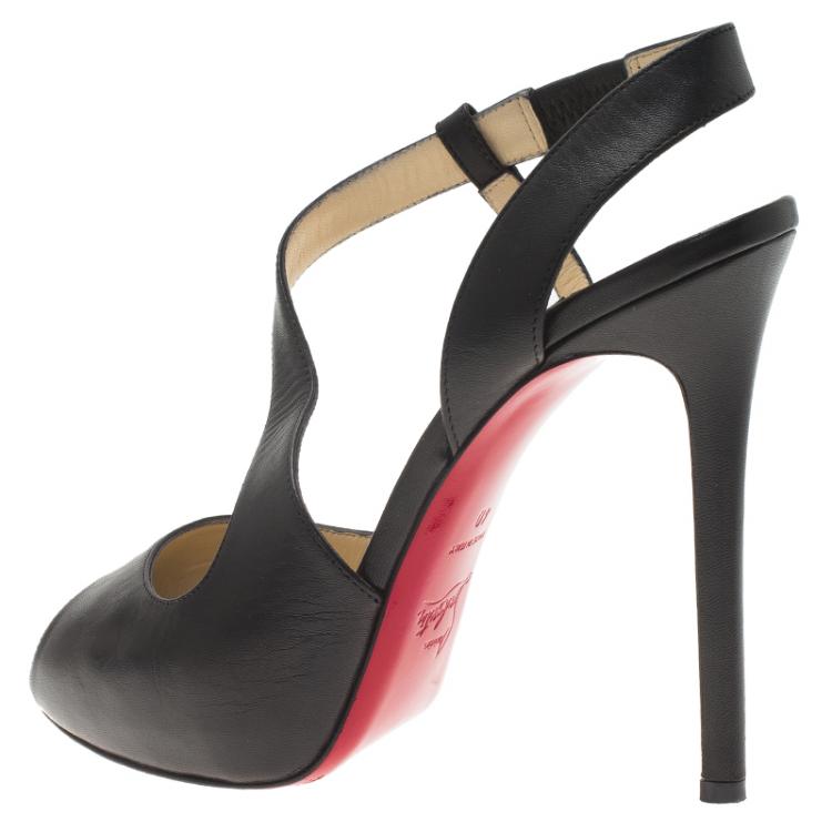 Pre Owned Christian Louboutin Black Leather Viveka Cross Strap Platform Sandals Size 40