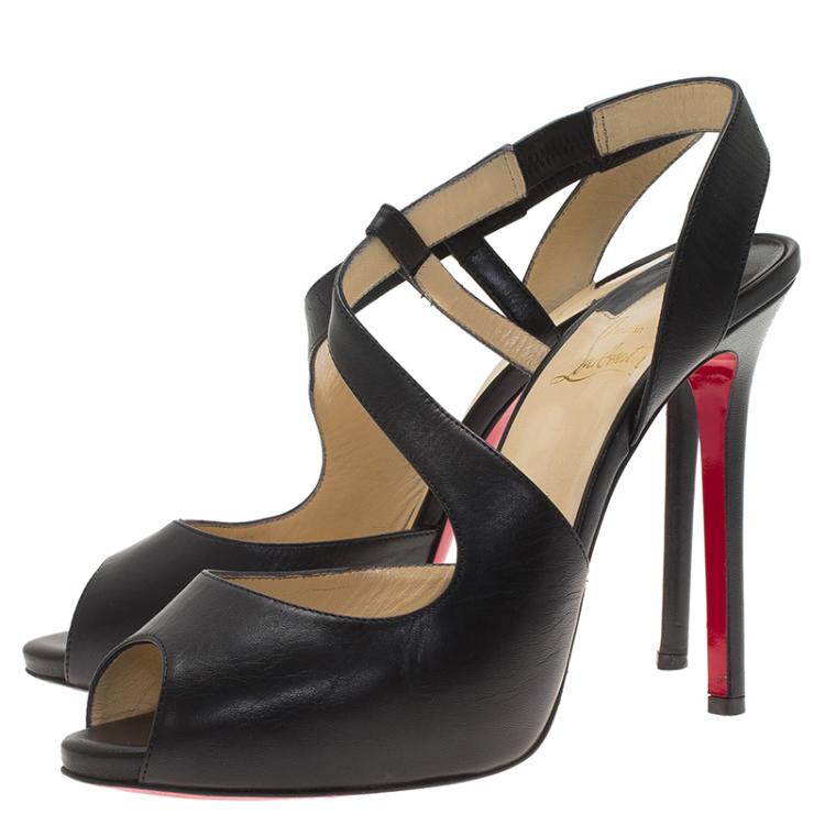 Pre Owned Christian Louboutin Black Leather Viveka Cross Strap Platform Sandals Size 40