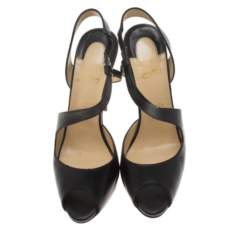 Pre Owned Christian Louboutin Black Leather Viveka Cross Strap Platform Sandals Size 40