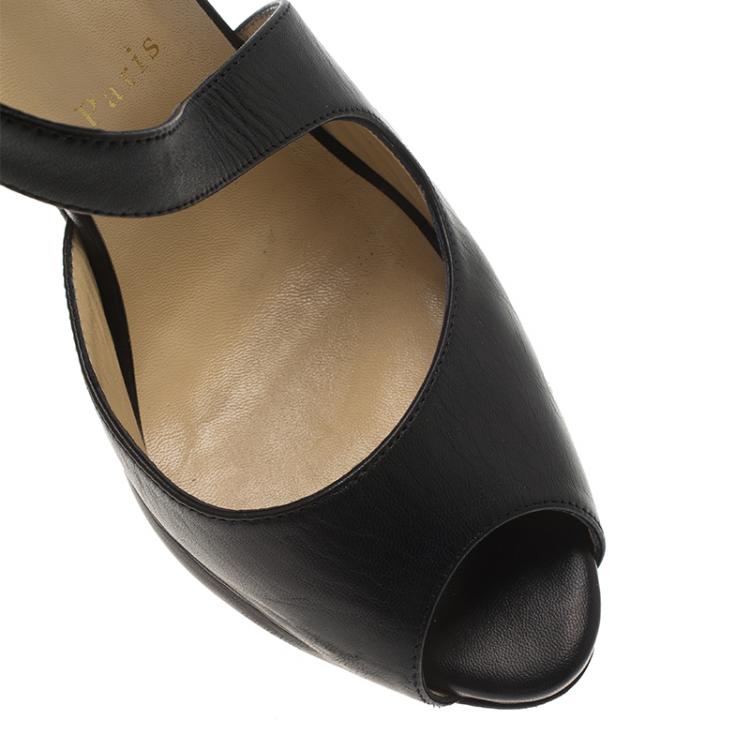 Pre Owned Christian Louboutin Black Leather Viveka Cross Strap Platform Sandals Size 40