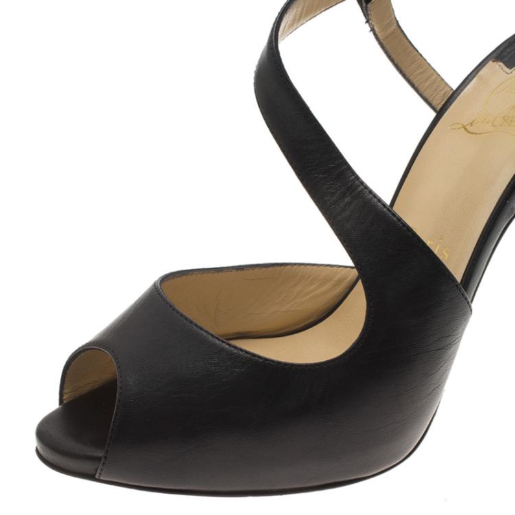Pre Owned Christian Louboutin Black Leather Viveka Cross Strap Platform Sandals Size 40