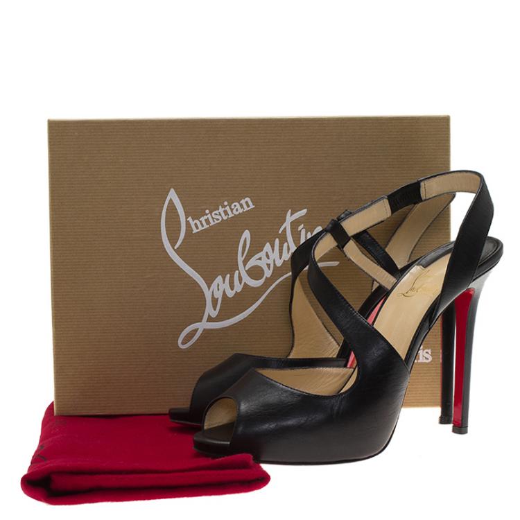 Pre Owned Christian Louboutin Black Leather Viveka Cross Strap Platform Sandals Size 40