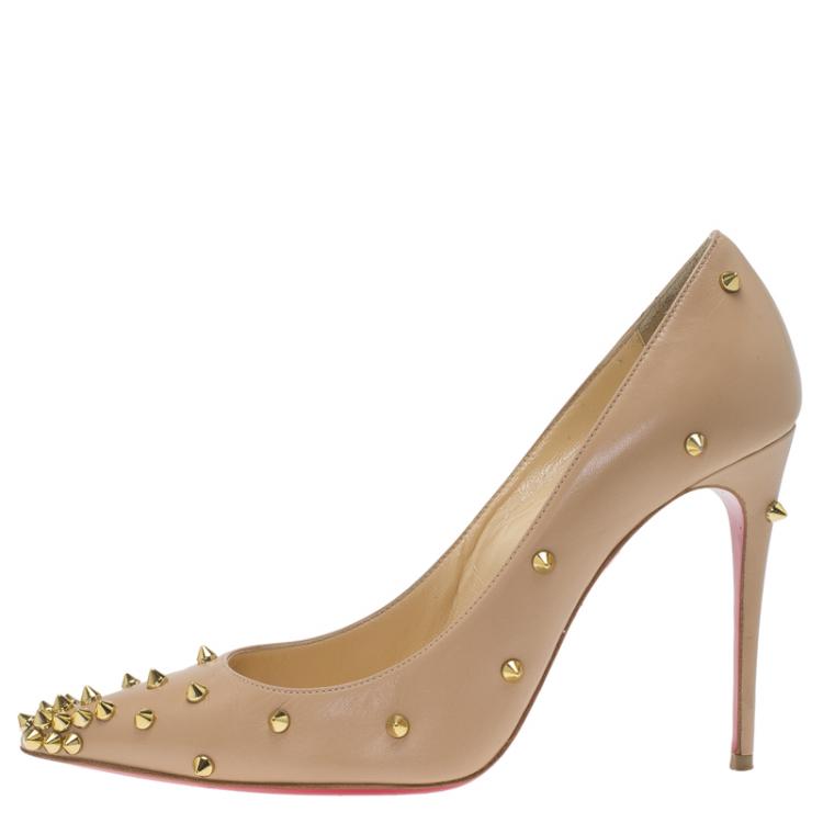 Pre Owned Christian Louboutin Beige Leather Degraspike Pumps Size 37