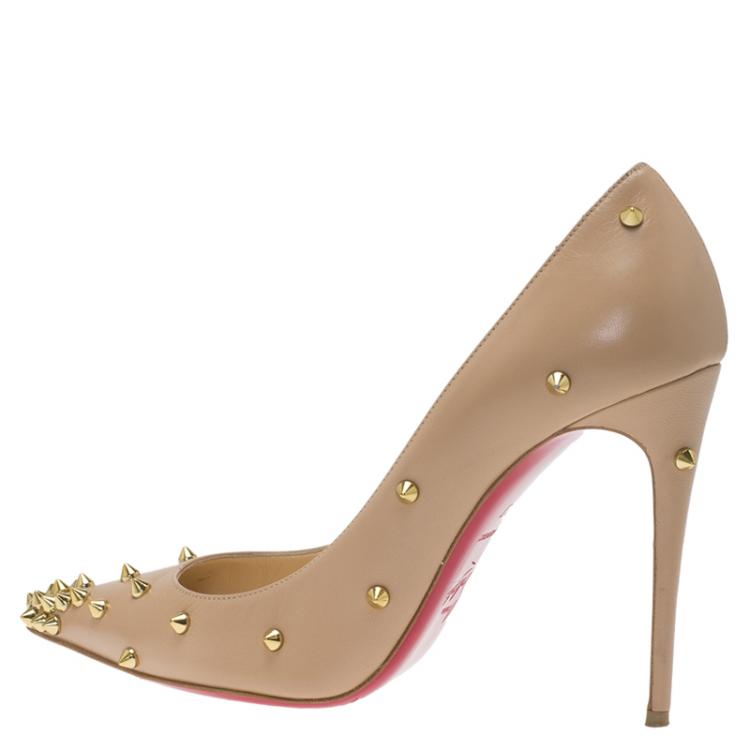 Pre Owned Christian Louboutin Beige Leather Degraspike Pumps Size 37