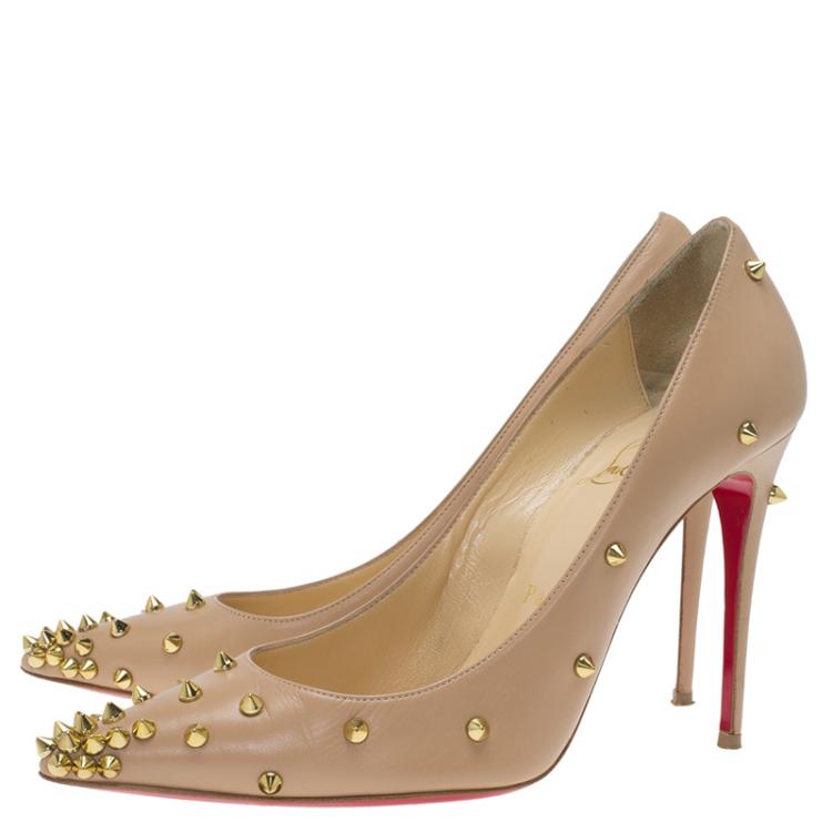 Pre Owned Christian Louboutin Beige Leather Degraspike Pumps Size 37