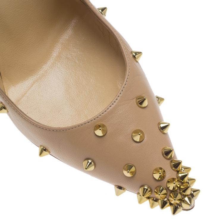 Pre Owned Christian Louboutin Beige Leather Degraspike Pumps Size 37