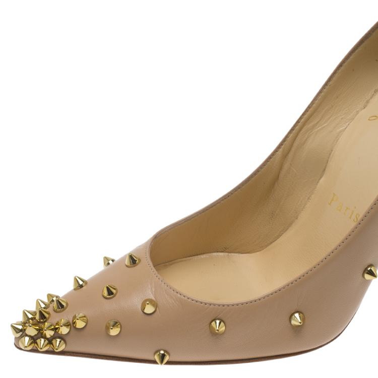 Pre Owned Christian Louboutin Beige Leather Degraspike Pumps Size 37
