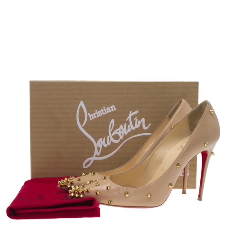Pre Owned Christian Louboutin Beige Leather Degraspike Pumps Size 37
