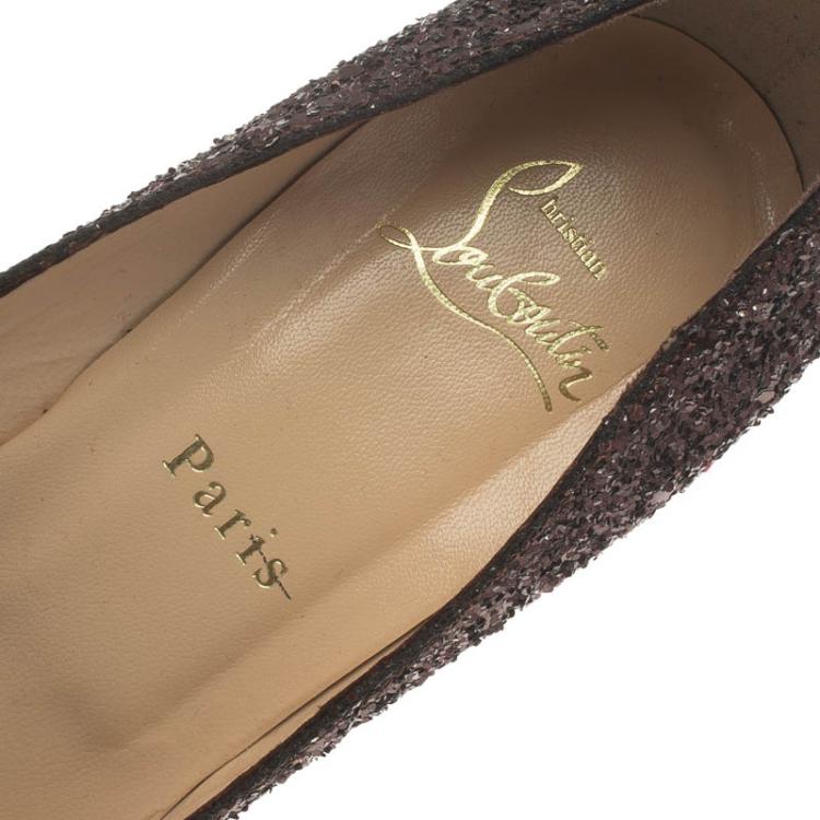 Pre Owned Christian Louboutin Brown Glitter Altadama Peep Toe Platform Pumps Size 39