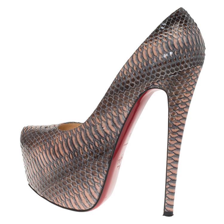 Pre Owned Christian Louboutin Grey Python Daffodile Platform Pumps Size 38