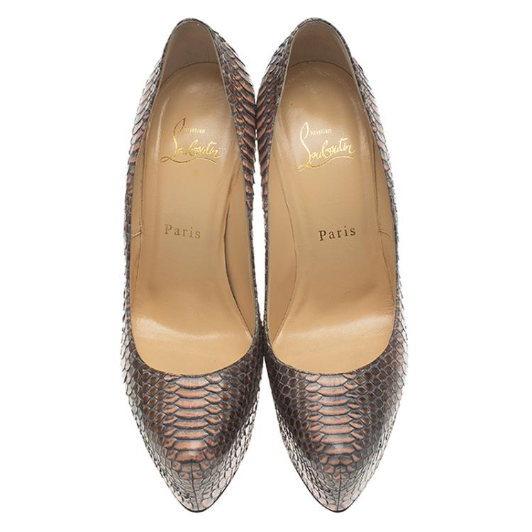 Pre Owned Christian Louboutin Grey Python Daffodile Platform Pumps Size 38