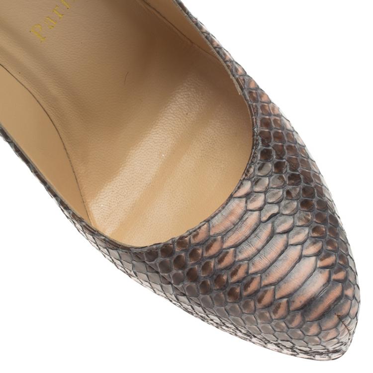 Pre Owned Christian Louboutin Grey Python Daffodile Platform Pumps Size 38